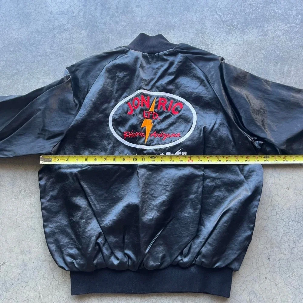 Vintage black satin bomber jacket Linda John Rick ltd Large